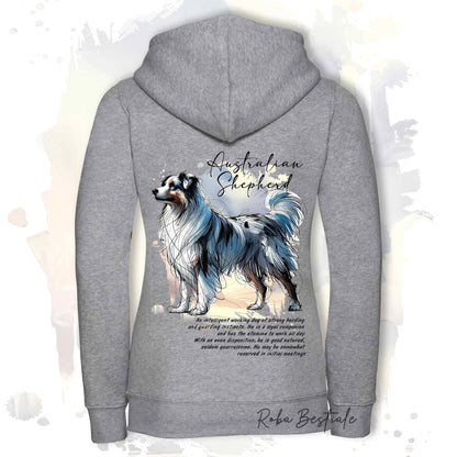 Felpa BEHAVIOR - AUSTRALIAN SHEPHERD Blue Merle - Con Cerniera - Uomo o Donna - Bianca o Grigia - dalla XS alla 3XL