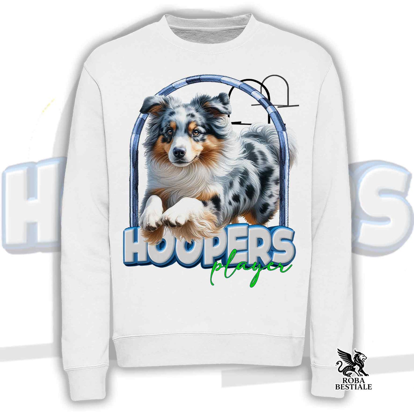 HOOPERS Player Sweatshirt - AUSTRALIAN SHEPHERD Blue Merle - Crewneck, Unisex - White or Beige - from XS to 3XL
