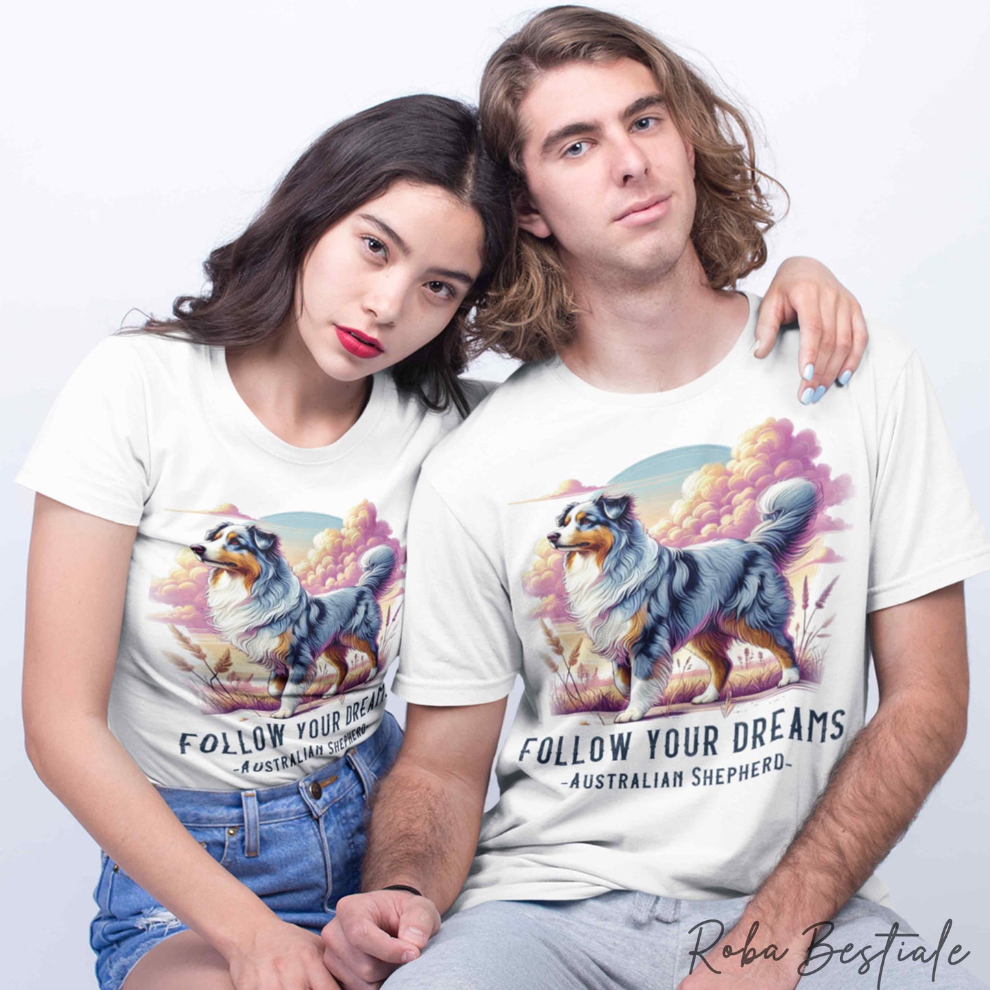 T-Shirt QUOTES "DREAM" - AUSTRALIAN SHEPHERD Blue Merle - Bianca, Uomo o Donna - dalla XS alla 5XL