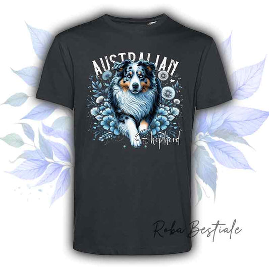 T-Shirt BLOSSOM BEAUTY - AUSTRALIAN SHEPHERD Blue Merle - Nera o Bianca - dalla XS alla 5XL