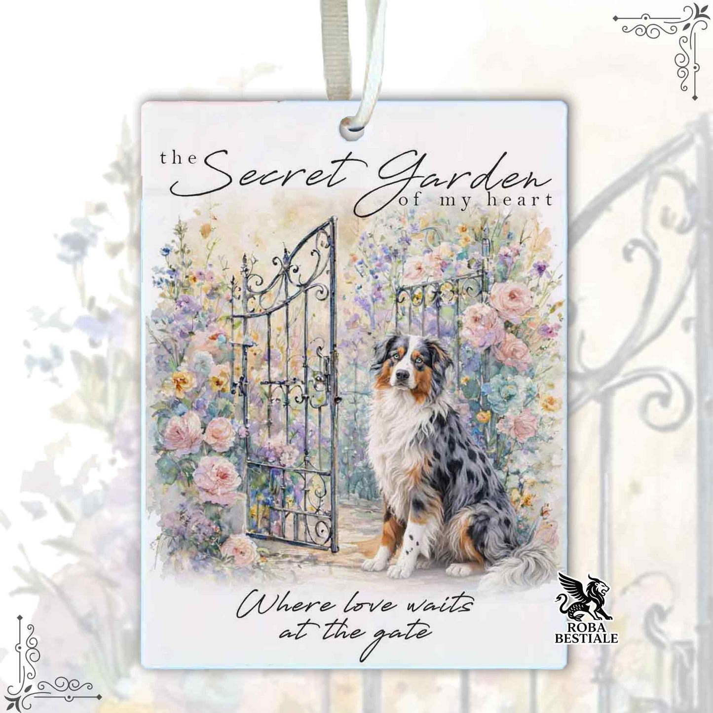 Profumatore SECRET GARDEN - AUSTRALIAN SHEPHERD Blue Merle - In Feltro, con cordino - 7,5 x 10 cm