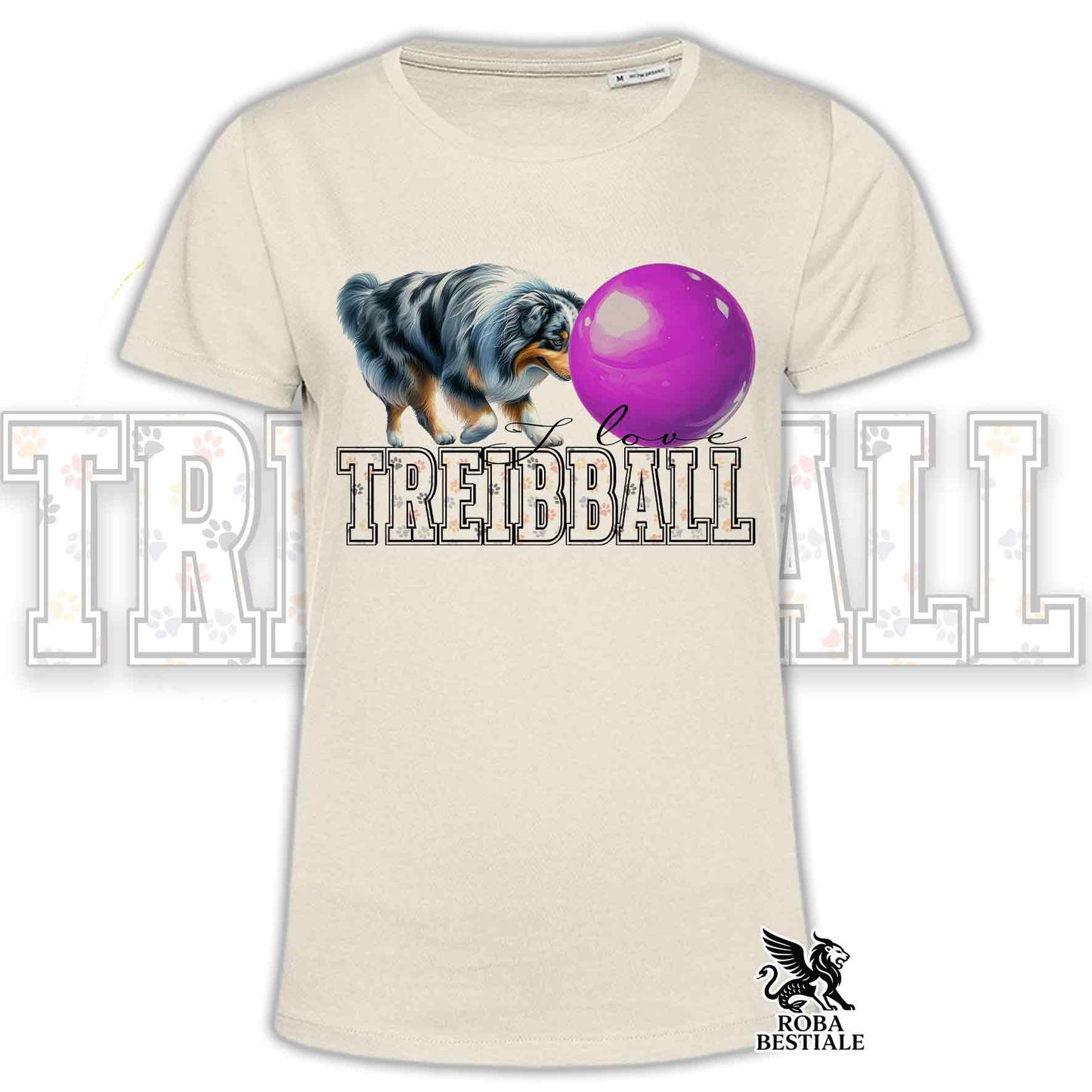 T-Shirt I LOVE TREIBBALL - AUSTRALIAN SHEPHERD Blue Merle - Off White, colore dettagli a scelta - dalla XS alla 2XL