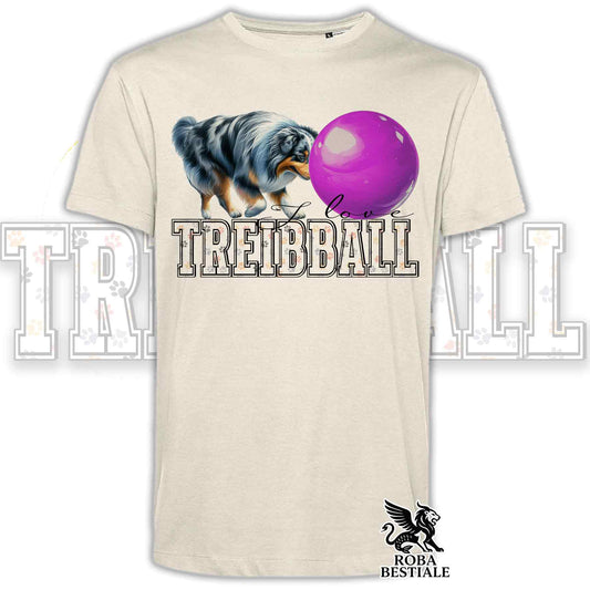 T-Shirt I LOVE TREIBBALL - AUSTRALIAN SHEPHERD Blue Merle - Off White, colore dettagli a scelta - dalla XS alla 2XL