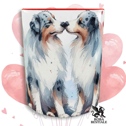 Tazza LOVE ME - AUSTRALIAN SHEPHERD Blue Merle - In Ceramica, con dettagli Rossi - 330 ml