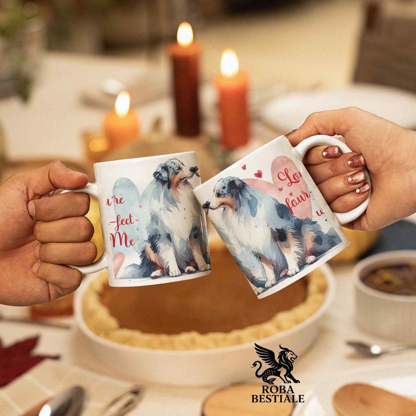 Tazza LOVE ME - AUSTRALIAN SHEPHERD Blue Merle - In Ceramica, con dettagli Rossi - 330 ml