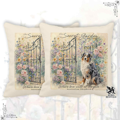 Cuscino SECRET GARDEN - AUSTRALIAN SHEPHERD Blue Merle - 100% Tela di Cotone - 40x40 cm