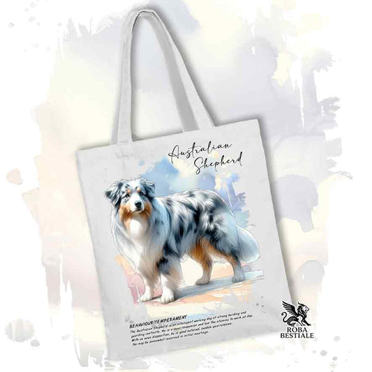 Tote Bag BEHAVIOR - AUSTRALIAN SHEPHERD Blue Merle - 100% Cotone - Bianca o Beige