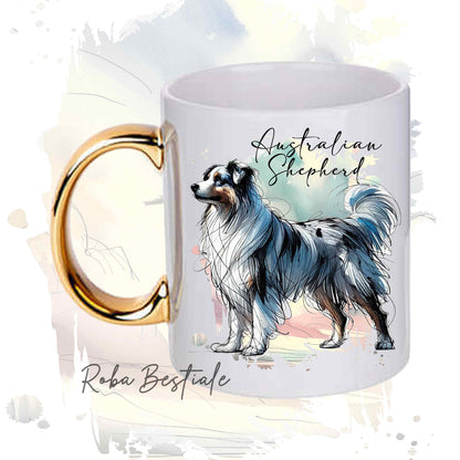 Tazza BEHAVIOR - AUSTRALIAN SHEPHERD Blue Merle - Standard FCI - In Ceramica, con manico dorato - 330 ml