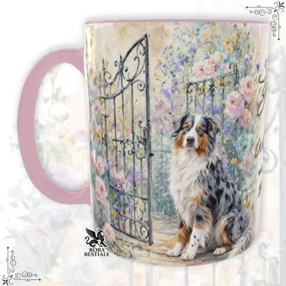Tazza SECRET GARDEN - AUSTRALIAN SHEPHERD Blue Merle - Dettagli ROSA - 330 ml - in Ceramica