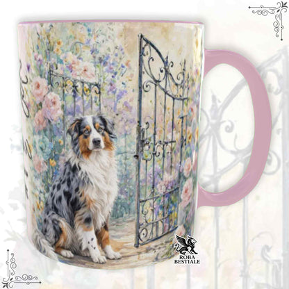Tazza SECRET GARDEN - AUSTRALIAN SHEPHERD Blue Merle - Dettagli ROSA - 330 ml - in Ceramica