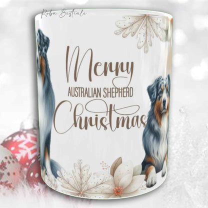 Tazza COZY WINTER - AUSTRALIAN SHEPHERD Blue Merle - In Ceramica, con manico color Oro - 330 ml