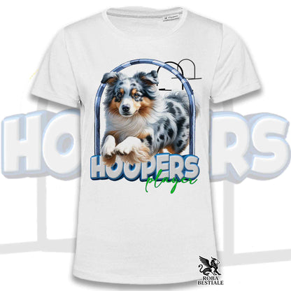 T-Shirt HOOPERS Player - AUSTRALIAN SHEPHERD Blue Merle - Bianca o Beige, da Uomo o da Donna - dalla XS alla 5XL