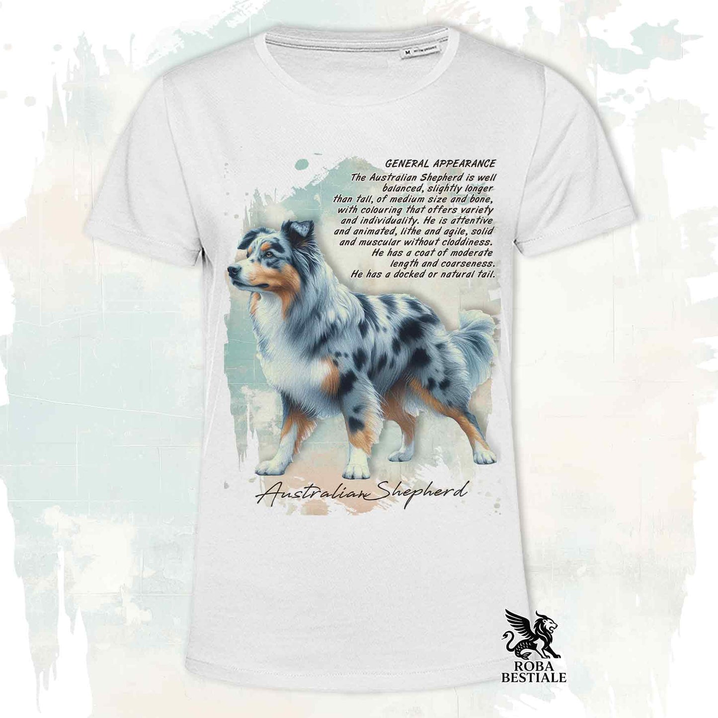 T-Shirt APPEARANCE - AUSTRALIAN SHEPHERD Blue Merle - Bianca o Beige, da Uomo o da Donna - dalla XS alla 5XL