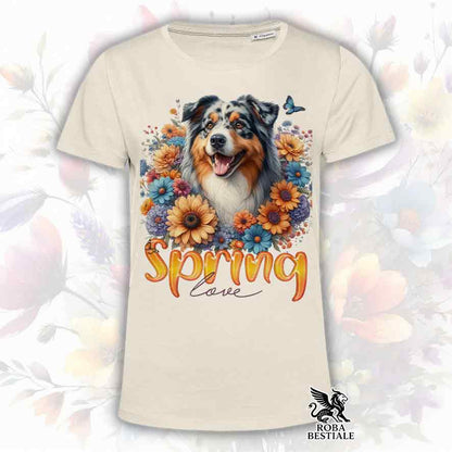 T-Shirt SPRING LOVE - AUSTRALIAN SHEPHERD Blue Merle - Bianca, Uomo o Donna - dalla XS alla 5XL