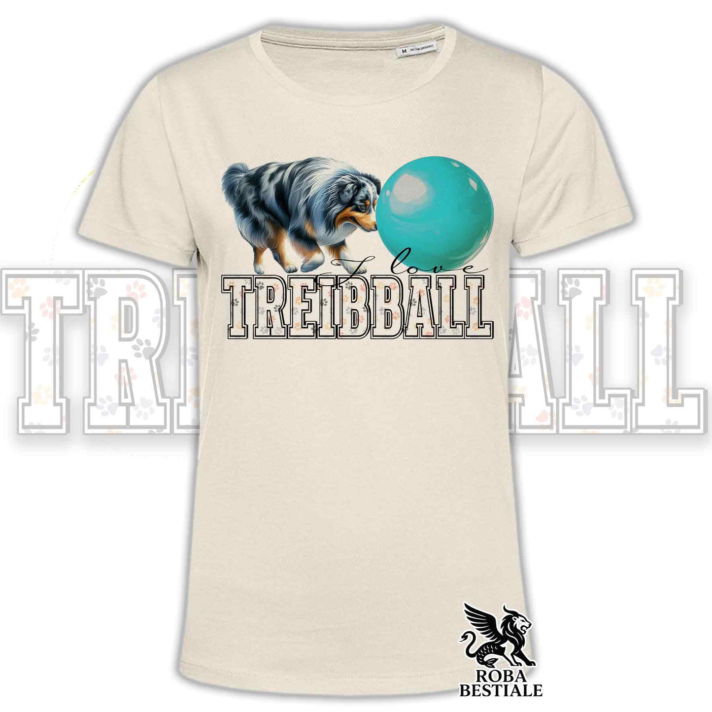 T-Shirt I LOVE TREIBBALL - AUSTRALIAN SHEPHERD Blue Merle - Off White, colore dettagli a scelta - dalla XS alla 2XL