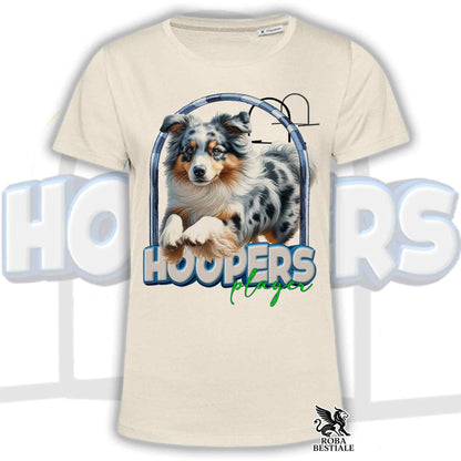 T-Shirt HOOPERS Player - AUSTRALIAN SHEPHERD Blue Merle - Bianca o Beige, da Uomo o da Donna - dalla XS alla 5XL