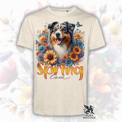 T-Shirt SPRING LOVE - AUSTRALIAN SHEPHERD Blue Merle - Bianca, Uomo o Donna - dalla XS alla 5XL