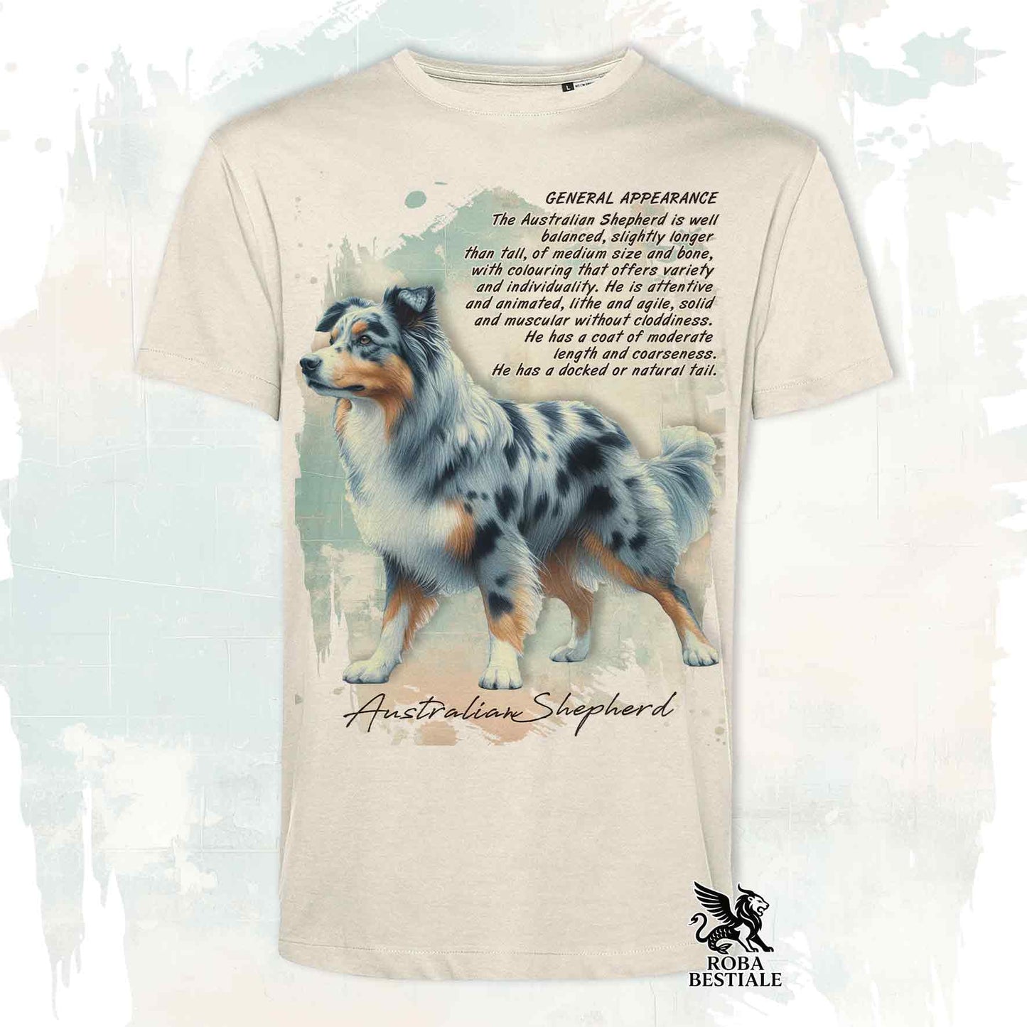 T-Shirt APPEARANCE - AUSTRALIAN SHEPHERD Blue Merle - Bianca o Beige, da Uomo o da Donna - dalla XS alla 5XL