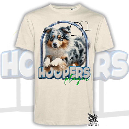 T-Shirt HOOPERS Player - AUSTRALIAN SHEPHERD Blue Merle - Bianca o Beige, da Uomo o da Donna - dalla XS alla 5XL