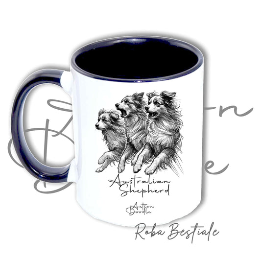 Tazza ACTION DOODLE - AUSTRALIAN SHEPHERD Blue Merle 1 - In Ceramica, con manico e interno colorati - 330 ml