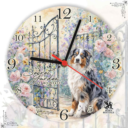 Orologio da Muro SECRET GARDEN - AUSTRALIAN SHEPHERD Blue Merle - in MDF - diametro 20 o 30 cm