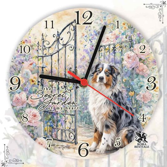 Orologio da Muro SECRET GARDEN - AUSTRALIAN SHEPHERD Blue Merle - in MDF - diametro 20 o 30 cm