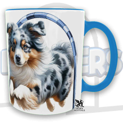 Tazza HOOPERS Player - AUSTRALIAN SHEPHERD Blue Merle - In Ceramica, con manico e interno colorato - 330 ml
