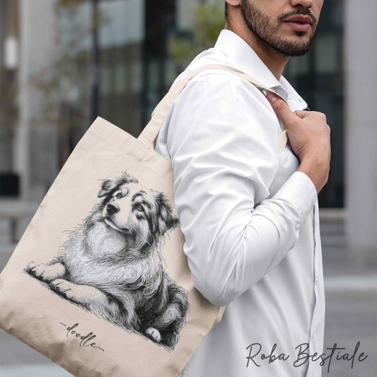 Shopper DOODLE Elegance - AUSTRALIAN SHEPHERD - Diversi colori disponibili, 100% Cotone