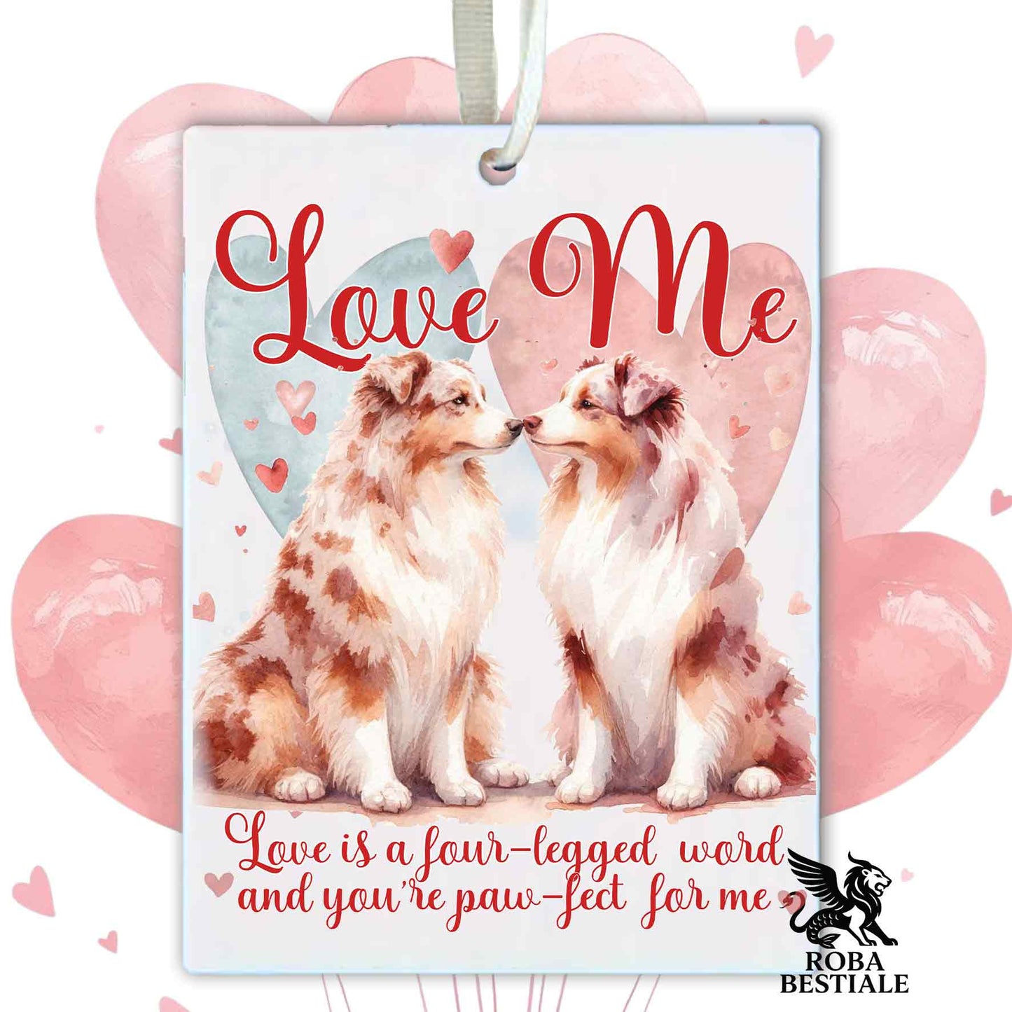 Deodorante Auto LOVE ME - AUSTRALIAN SHEPHERD Red Merle - In Feltro, con cordino - 7,5 x 10 cm