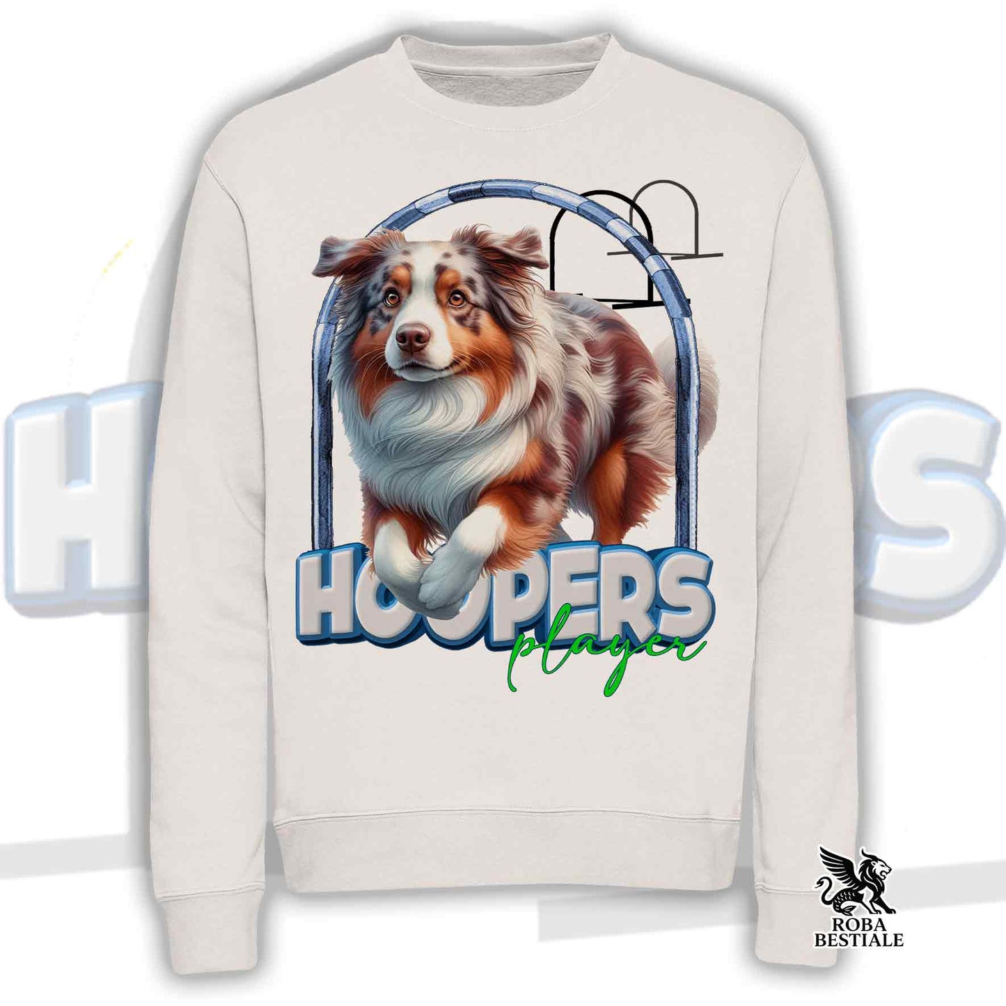 HOOPERS Player Sweatshirt - AUSTRALIAN SHEPHERD Red Merle - Crewneck, Unisex - White or Beige - from XS to 3XL