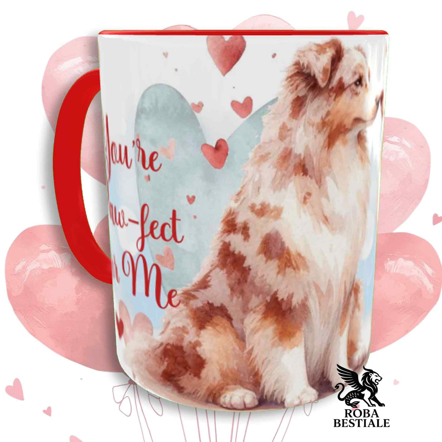 Tazza LOVE ME - AUSTRALIAN SHEPHERD Red Merle - In Ceramica, con dettagli Rossi - 330 ml