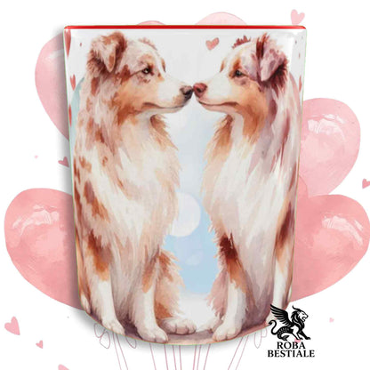 Tazza LOVE ME - AUSTRALIAN SHEPHERD Red Merle - In Ceramica, con dettagli Rossi - 330 ml