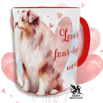 Tazza LOVE ME - AUSTRALIAN SHEPHERD Red Merle - In Ceramica, con dettagli Rossi - 330 ml