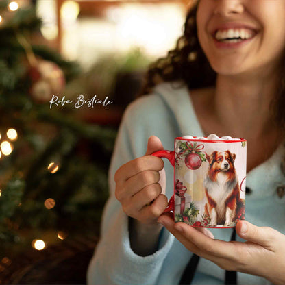 Tazza VINTAGE WINTER - AUSTRALIAN SHEPHERD Red Merle - In Ceramica, con dettagli Rossi - 330 ml