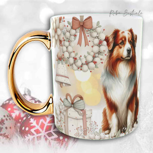 Tazza COZY WINTER - AUSTRALIAN SHEPHERD Red Merle - In Ceramica, con manico color Oro - 330 ml