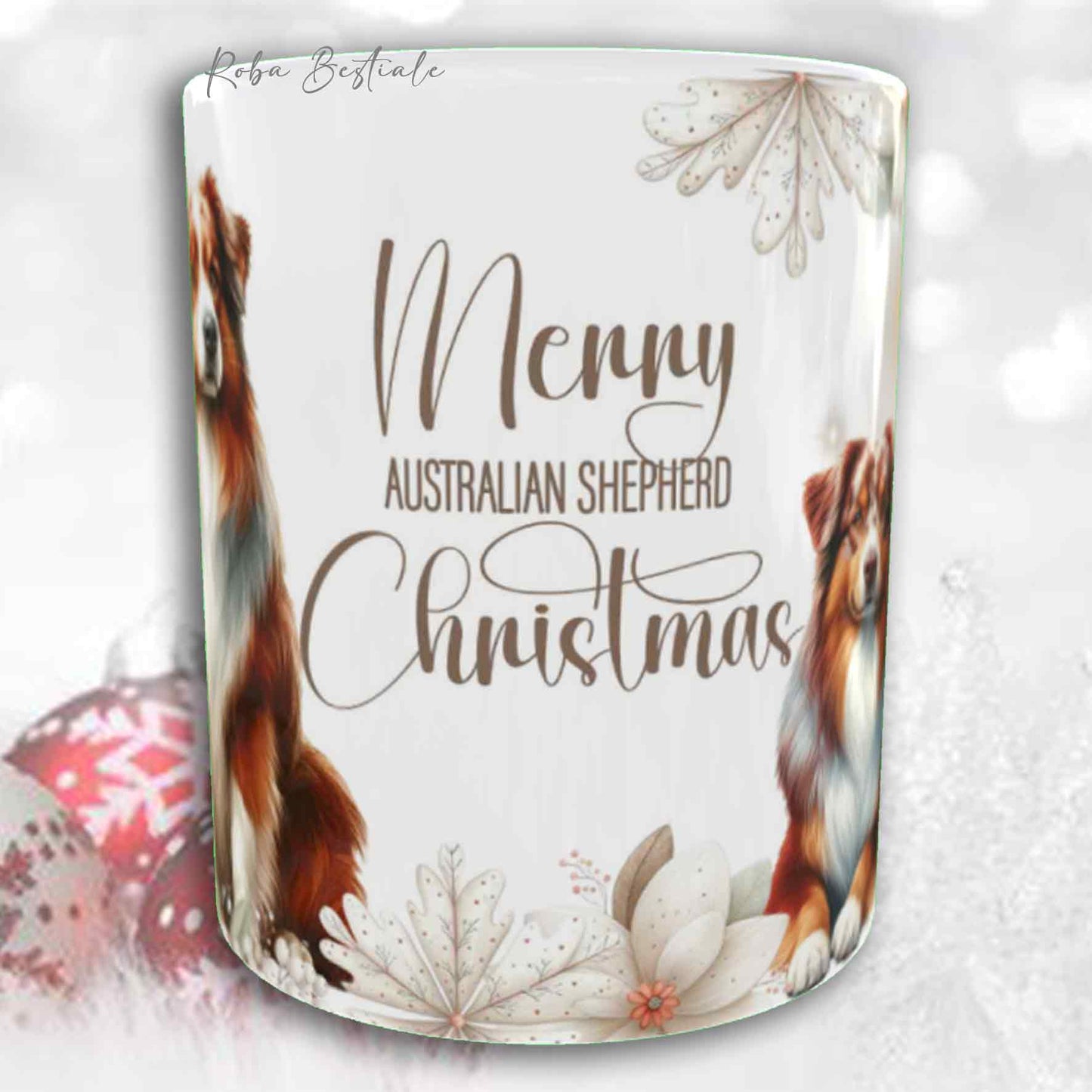 Tazza COZY WINTER - AUSTRALIAN SHEPHERD Red Merle - In Ceramica, con manico color Oro - 330 ml