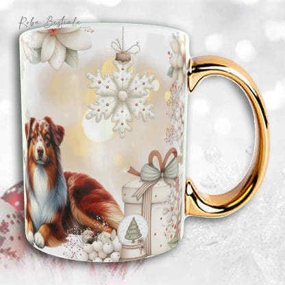 Tazza COZY WINTER - AUSTRALIAN SHEPHERD Red Merle - In Ceramica, con manico color Oro - 330 ml