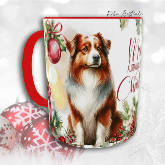 Tazza VINTAGE WINTER - AUSTRALIAN SHEPHERD Red Merle - In Ceramica, con dettagli Rossi - 330 ml