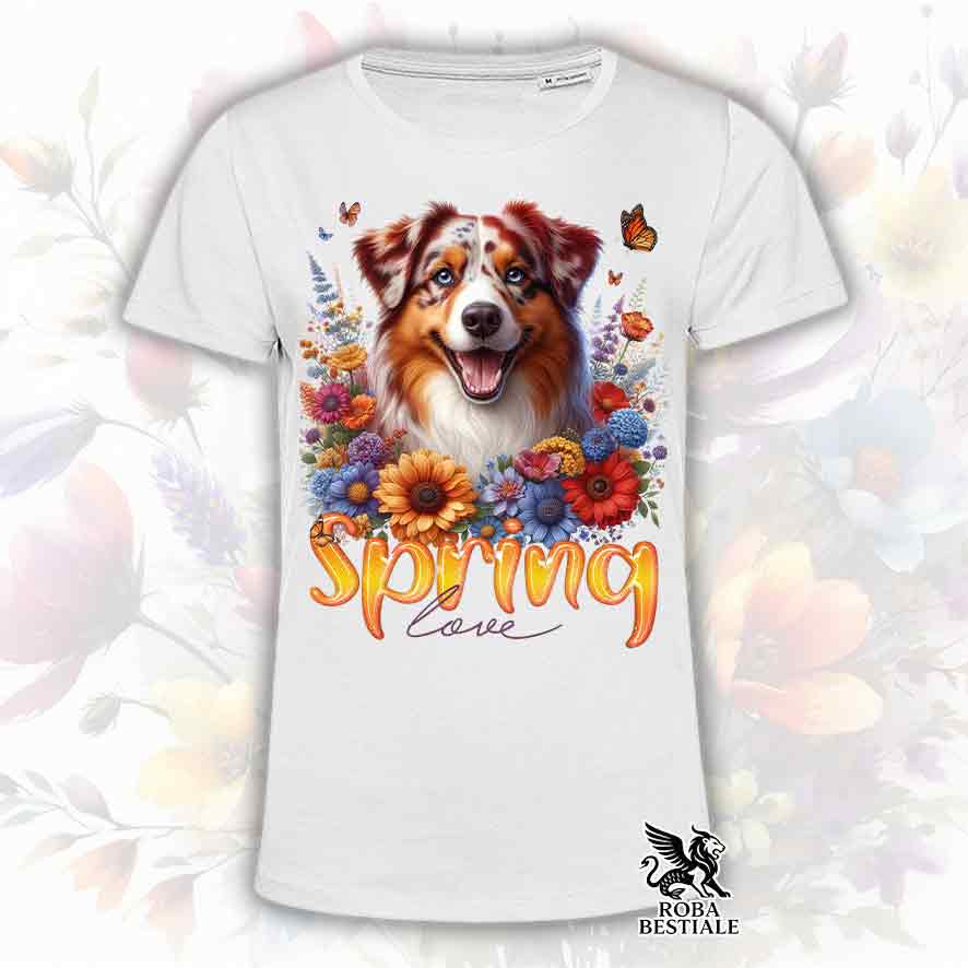 T-Shirt SPRING LOVE - AUSTRALIAN SHEPHERD Red Merle - White or Beige, for Men or Women - from XS to 5XL