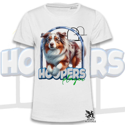 T-Shirt HOOPERS Player - AUSTRALIAN SHEPHERD Red Merle - Bianca o Beige, da Uomo o da Donna - dalla XS alla 5XL