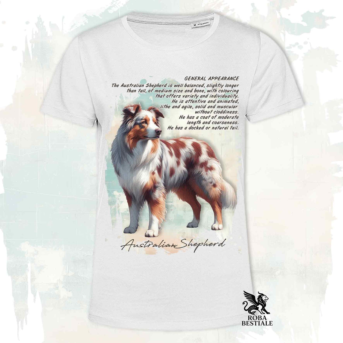 T-Shirt APPEARANCE - AUSTRALIAN SHEPHERD Red Merle - Bianca o Beige, da Uomo o da Donna - dalla XS alla 5XL