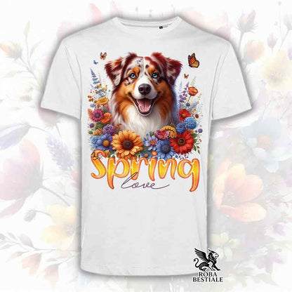 T-Shirt SPRING LOVE - AUSTRALIAN SHEPHERD Red Merle - White or Beige, for Men or Women - from XS to 5XL