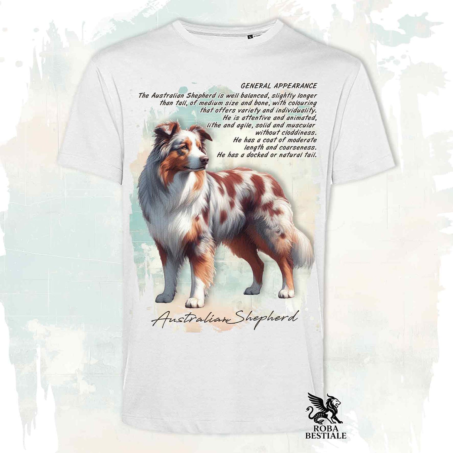 T-Shirt APPEARANCE - AUSTRALIAN SHEPHERD Red Merle - Bianca o Beige, da Uomo o da Donna - dalla XS alla 5XL
