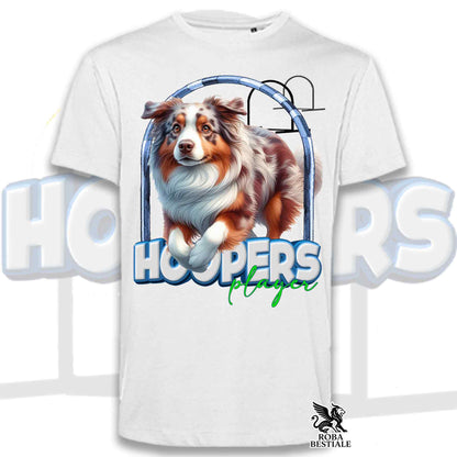 T-Shirt HOOPERS Player - AUSTRALIAN SHEPHERD Red Merle - Bianca o Beige, da Uomo o da Donna - dalla XS alla 5XL