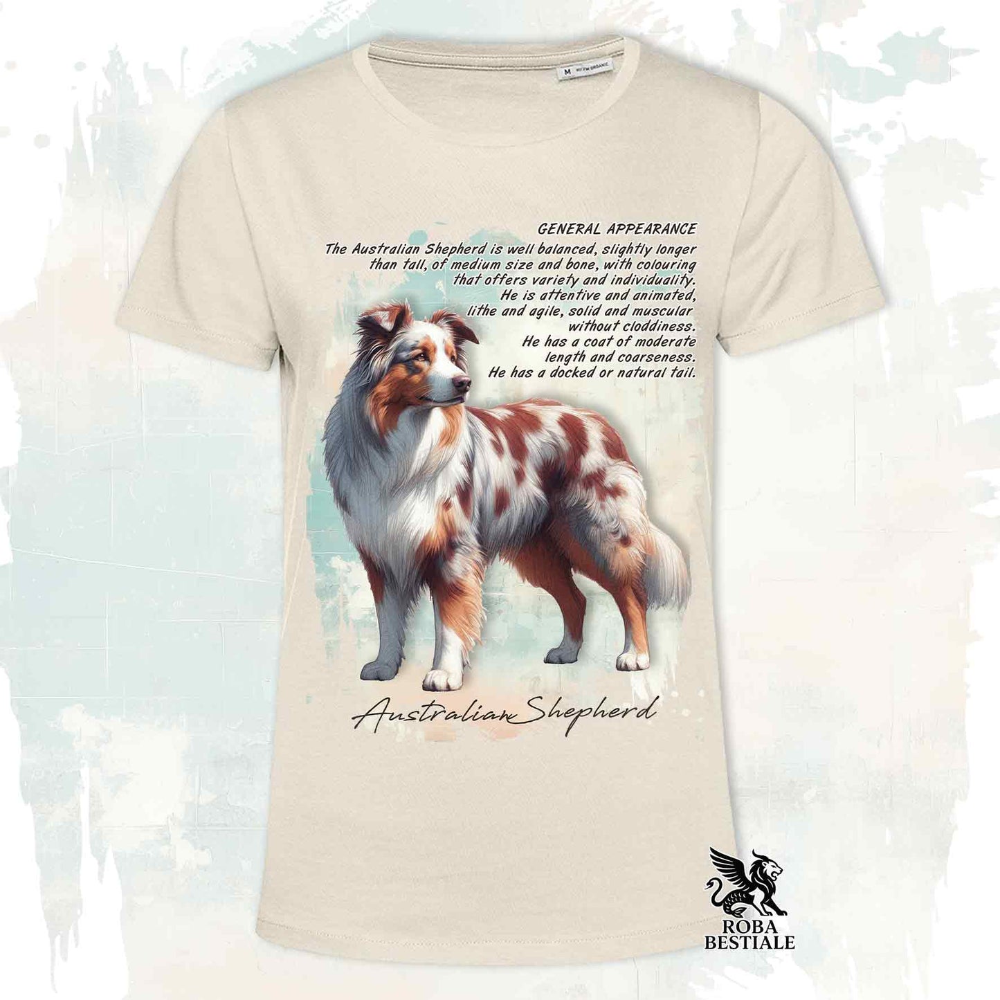 T-Shirt APPEARANCE - AUSTRALIAN SHEPHERD Red Merle - Bianca o Beige, da Uomo o da Donna - dalla XS alla 5XL