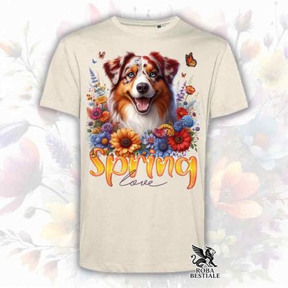 T-Shirt SPRING LOVE - AUSTRALIAN SHEPHERD Red Merle - White or Beige, for Men or Women - from XS to 5XL