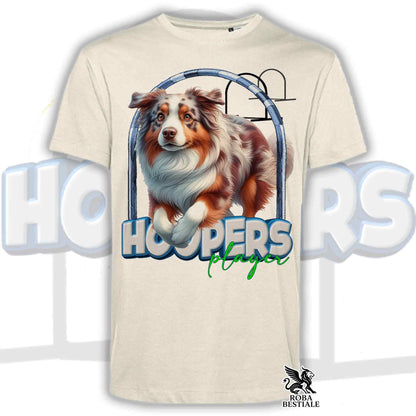 T-Shirt HOOPERS Player - AUSTRALIAN SHEPHERD Red Merle - Bianca o Beige, da Uomo o da Donna - dalla XS alla 5XL