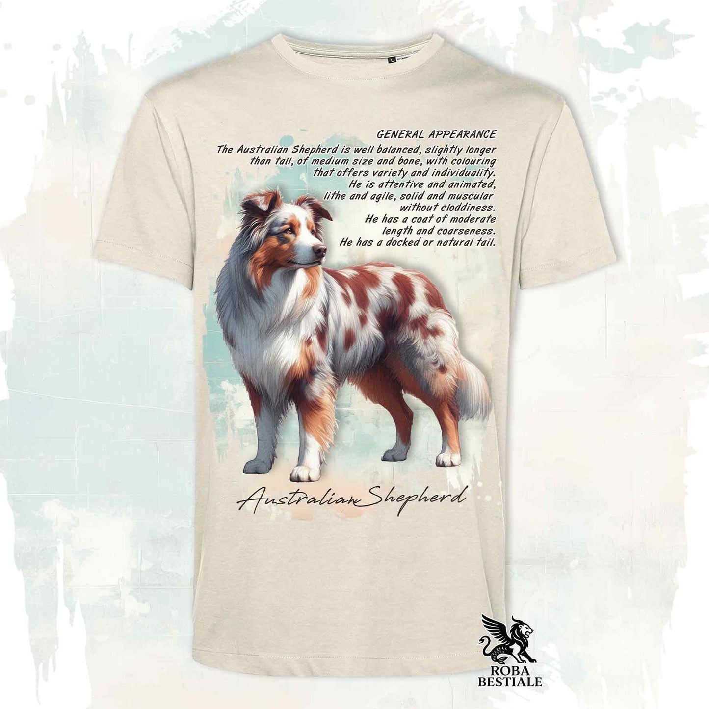 T-Shirt APPEARANCE - AUSTRALIAN SHEPHERD Red Merle - Bianca o Beige, da Uomo o da Donna - dalla XS alla 5XL