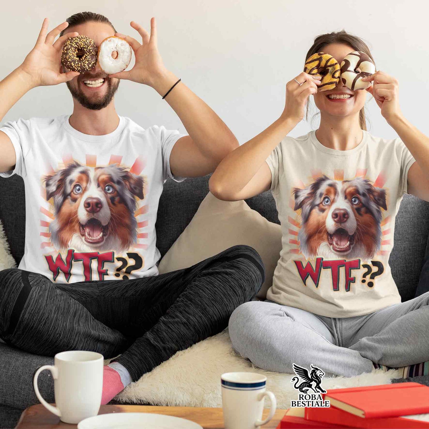 T-shirt WTF?? - BERGER AUSTRALIEN Red Merle - Blanc ou Beige, Homme ou Femme - du XS au 5XL