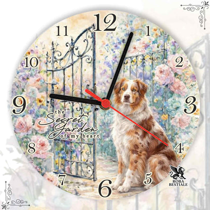 Orologio da Muro SECRET GARDEN - AUSTRALIAN SHEPHERD Red Merle - in MDF - diametro 20 o 30 cm